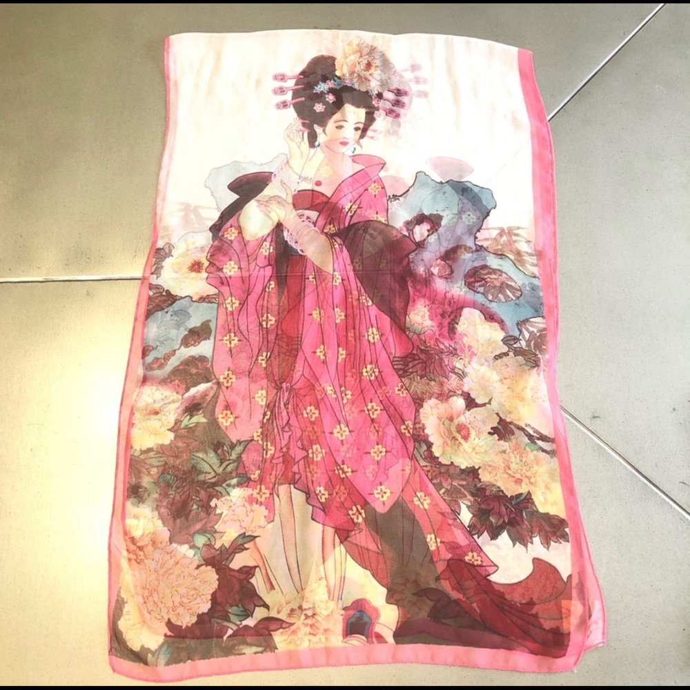 Stunning Large long silky Geisha Scarf 64 x 20